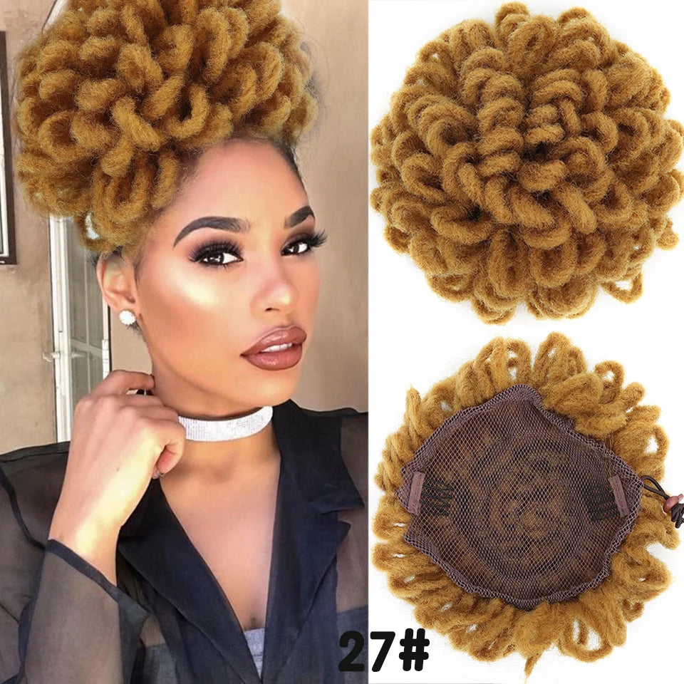 Synthetic Dreadlock Afro Puff Bun Drawstring Ponytail – Faux Locs Hair Piece