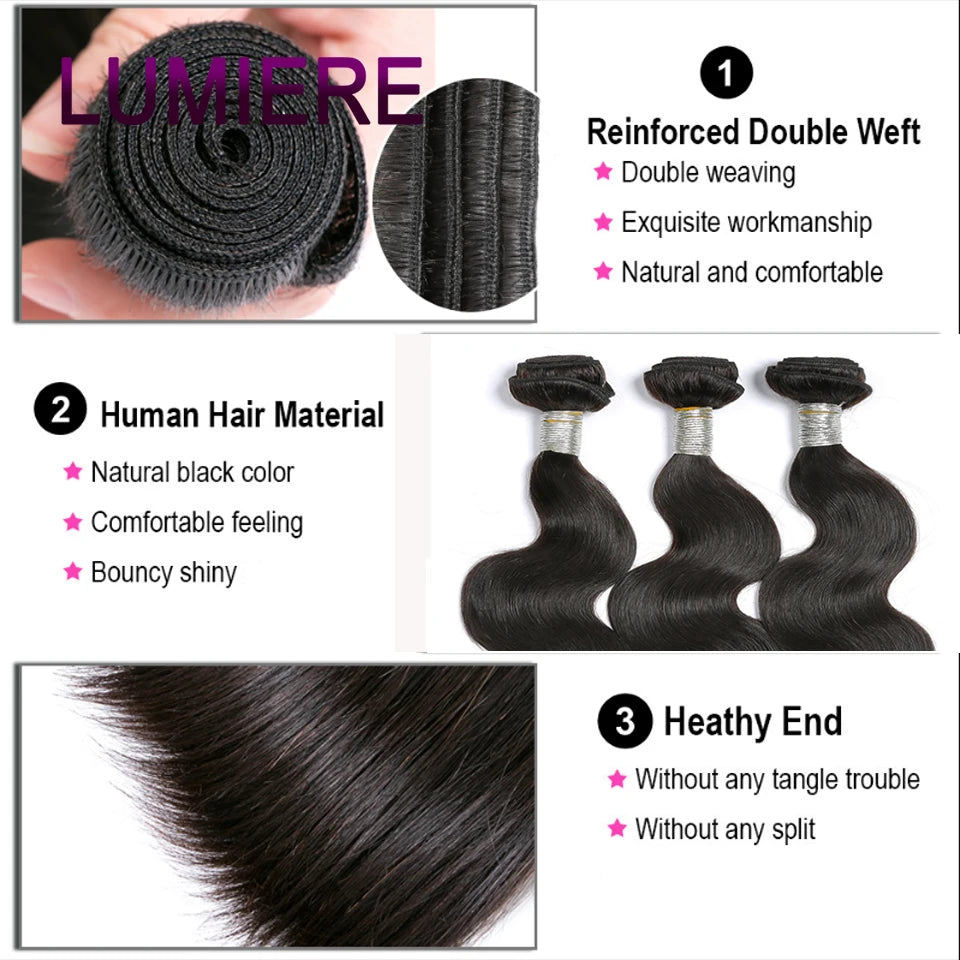 18A Virgin Raw Body Wave Hair Bundles with HD Lace Closure - 100% Brazilian Human Hair Weave - Frontal & Bundles Extension Set