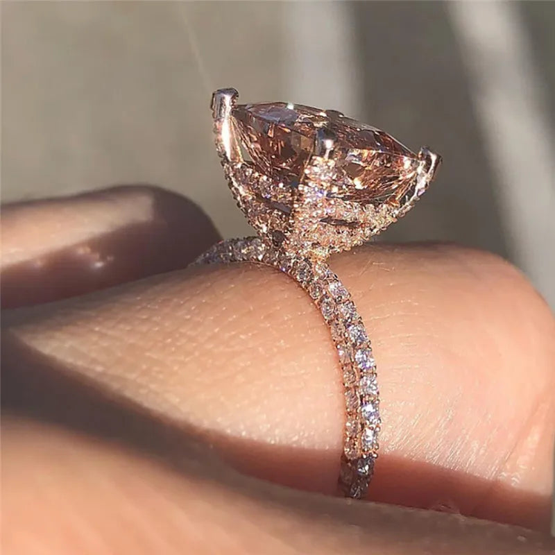 Luxury Champagne Zirconia Square Cut Engagement Ring – Elegant 14K Gold Finish Statement Ring for Women