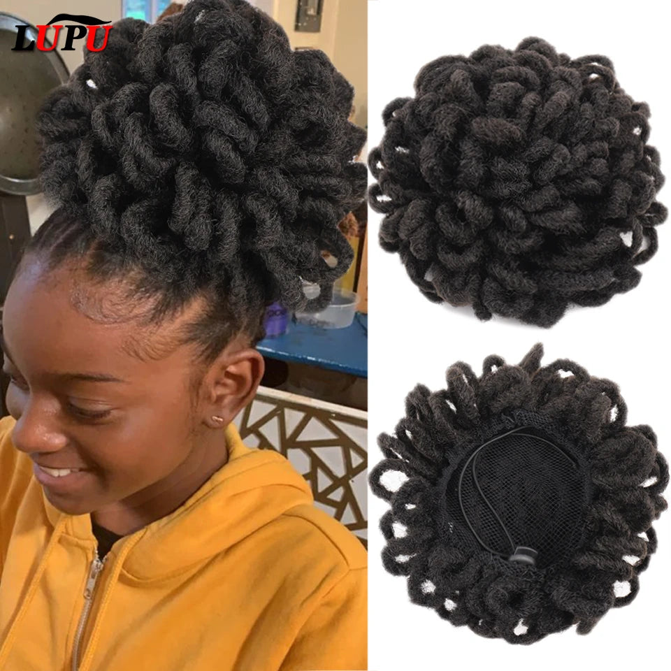 Synthetic Dreadlock Afro Puff Bun Drawstring Ponytail – Faux Locs Hair Piece