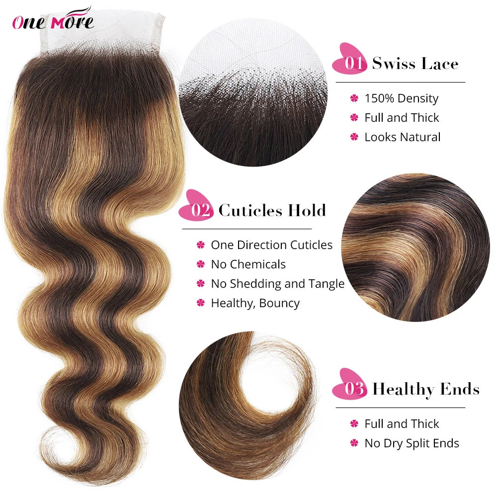 Honey Blonde Highlight Body Wave Bundles with 5x5 HD Lace Closure | P4/27 Ombre Brazilian Human Hair