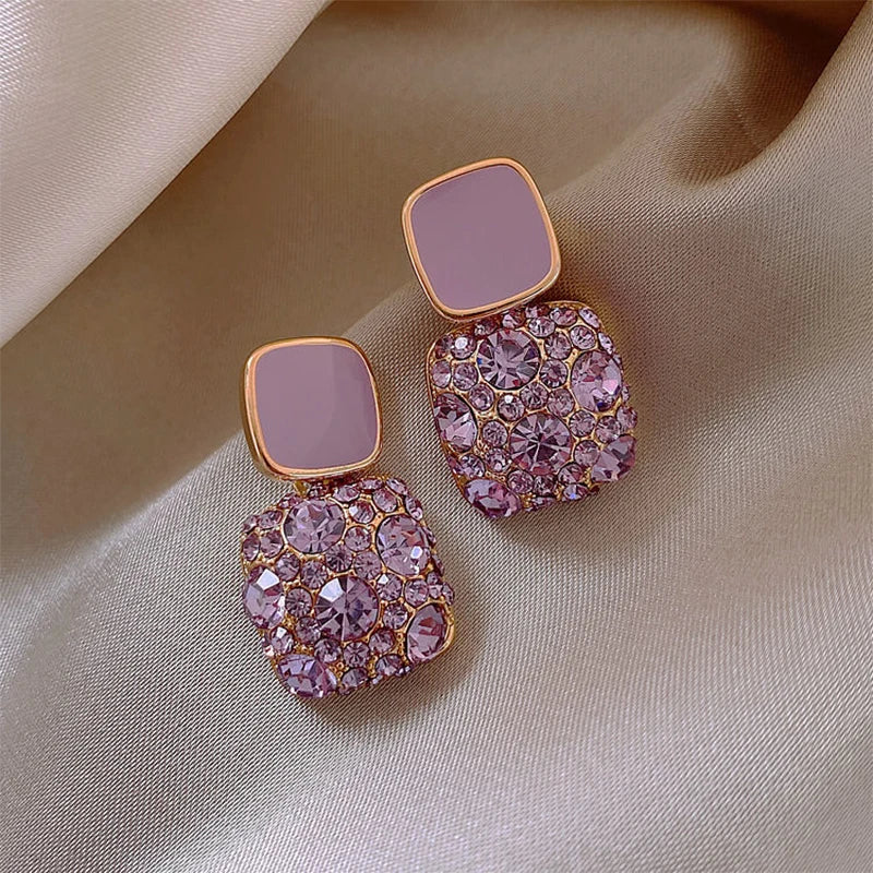Orchid Purple Shiny Geometric Crystal Earrings