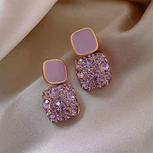 Orchid Purple Shiny Geometric Crystal Earrings
