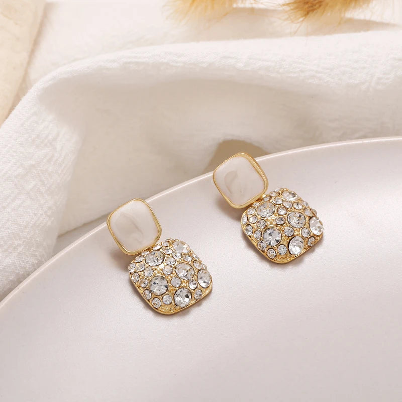 Orchid Purple Shiny Geometric Crystal Earrings