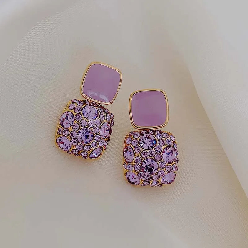 Orchid Purple Shiny Geometric Crystal Earrings