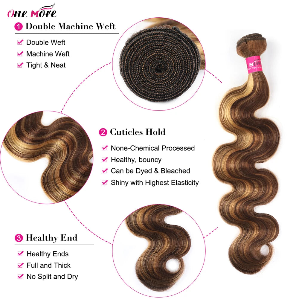 Honey Blonde Highlight Body Wave Bundles with 5x5 HD Lace Closure | P4/27 Ombre Brazilian Human Hair