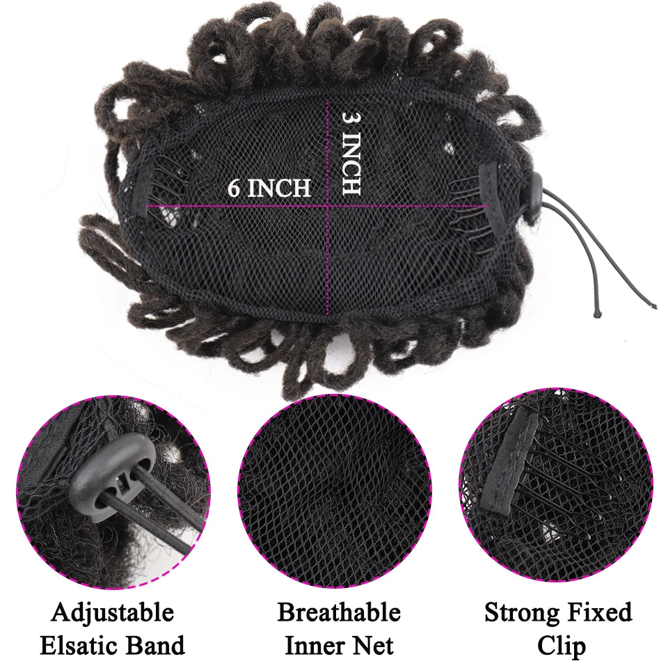 Synthetic Dreadlock Afro Puff Bun Drawstring Ponytail – Faux Locs Hair Piece