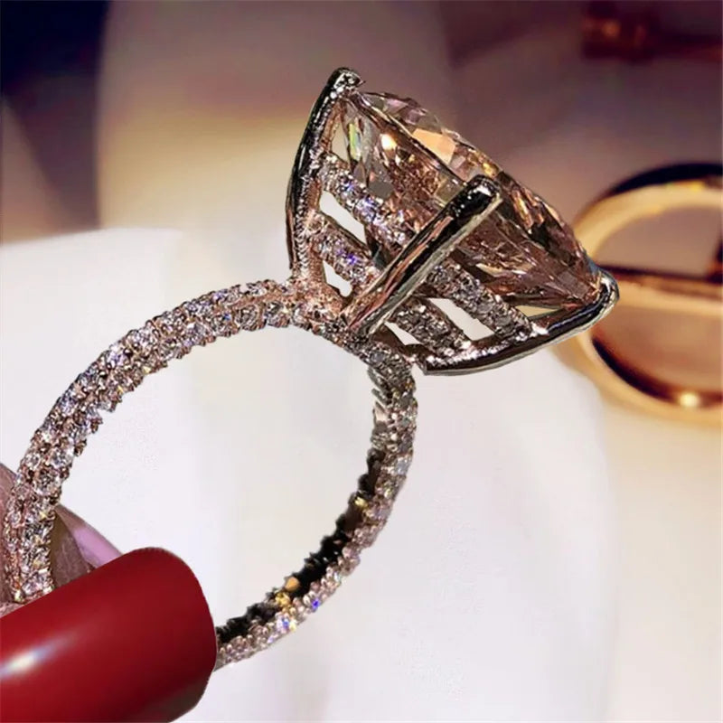 Luxury Champagne Zirconia Square Cut Engagement Ring – Elegant 14K Gold Finish Statement Ring for Women