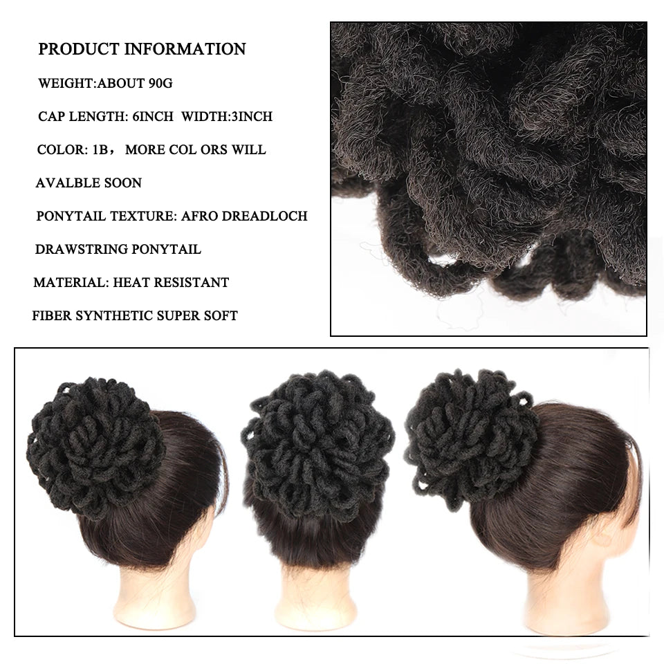 Synthetic Dreadlock Afro Puff Bun Drawstring Ponytail – Faux Locs Hair Piece