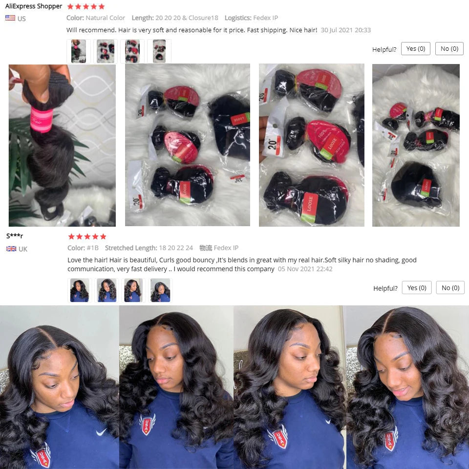 Vallbest Brazilian Loose Wave Bundles with Lace Closure – 3 Bundles Remy Human Hair Extensions