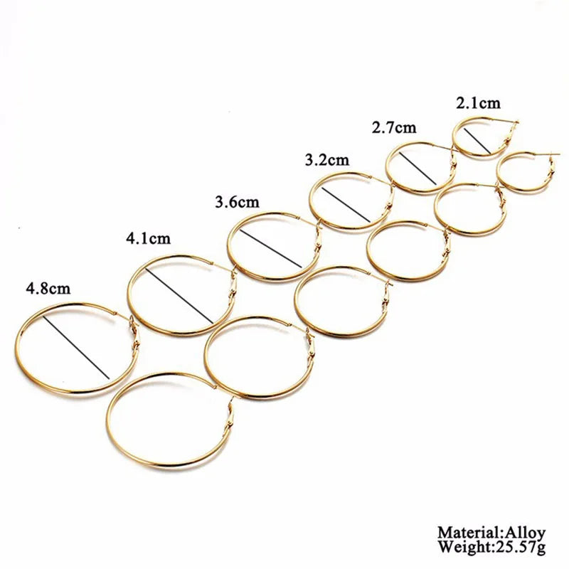 6-Pair Gold Hoop Earring Set – Trendy Oversized Statement Earrings for Women