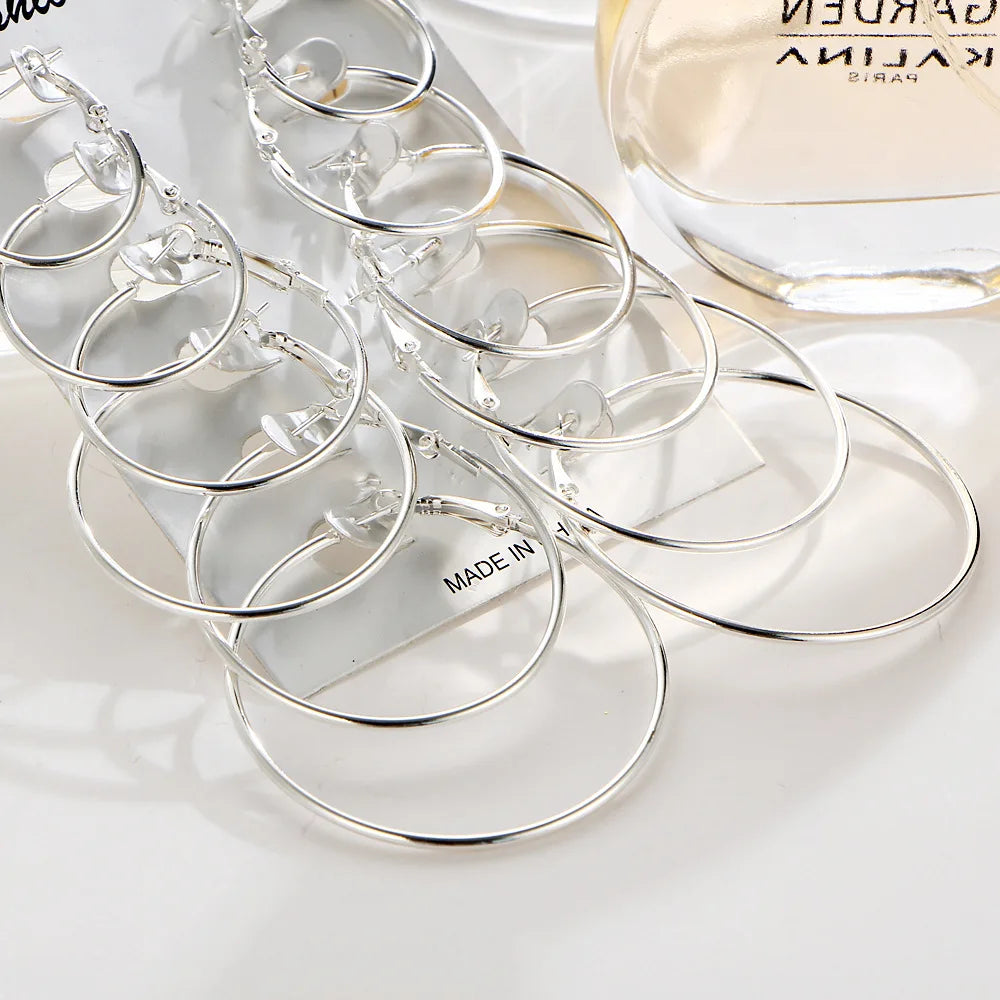 6-Pair Gold Hoop Earring Set – Trendy Oversized Statement Earrings for Women