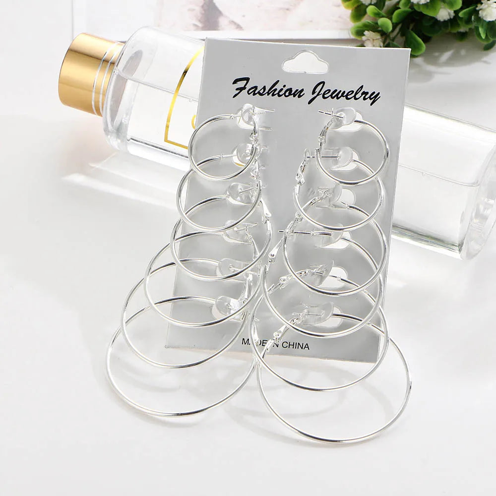 6-Pair Gold Hoop Earring Set – Trendy Oversized Statement Earrings for Women