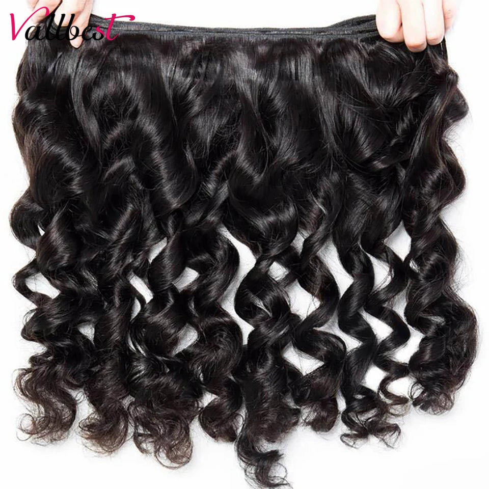 Vallbest Brazilian Loose Wave Bundles with Lace Closure – 3 Bundles Remy Human Hair Extensions