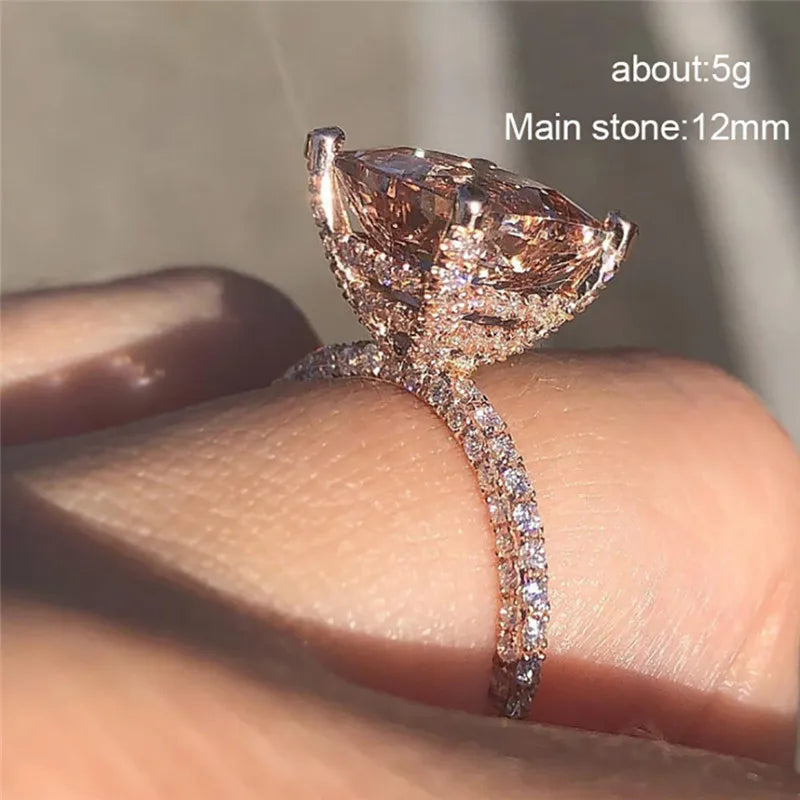Luxury Champagne Zirconia Square Cut Engagement Ring – Elegant 14K Gold Finish Statement Ring for Women