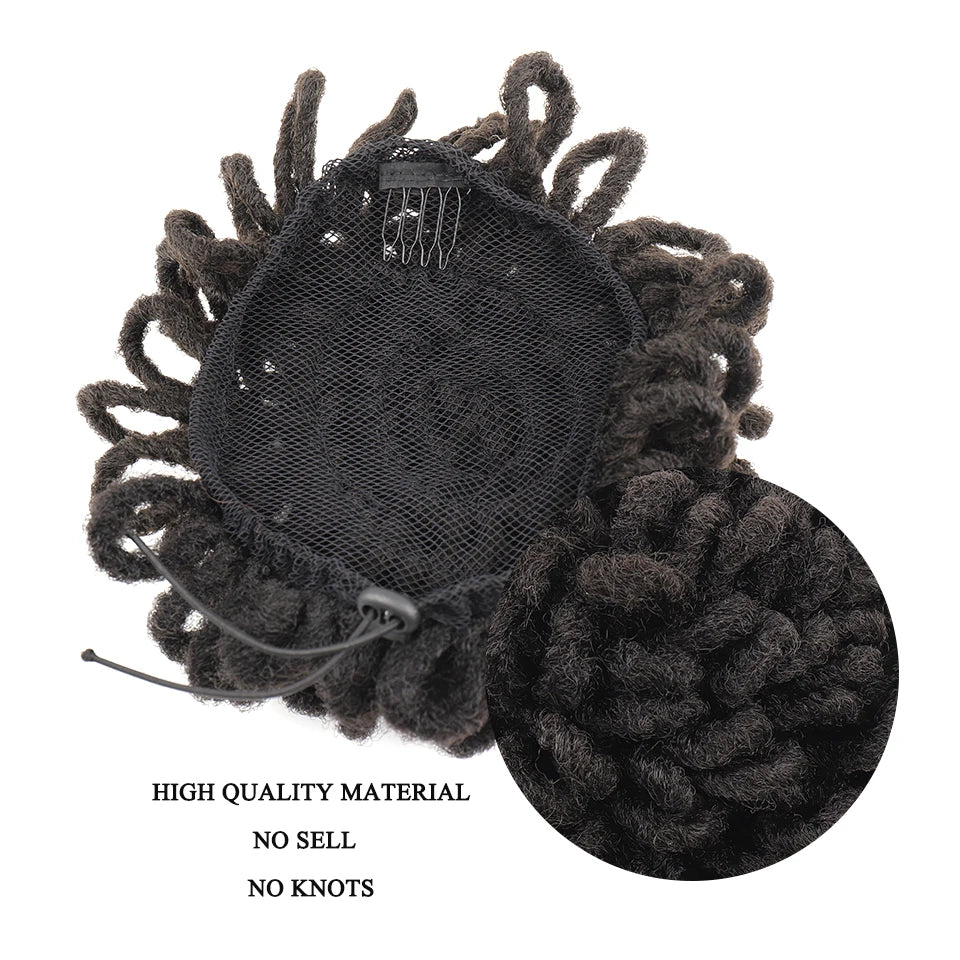 Synthetic Dreadlock Afro Puff Bun Drawstring Ponytail – Faux Locs Hair Piece