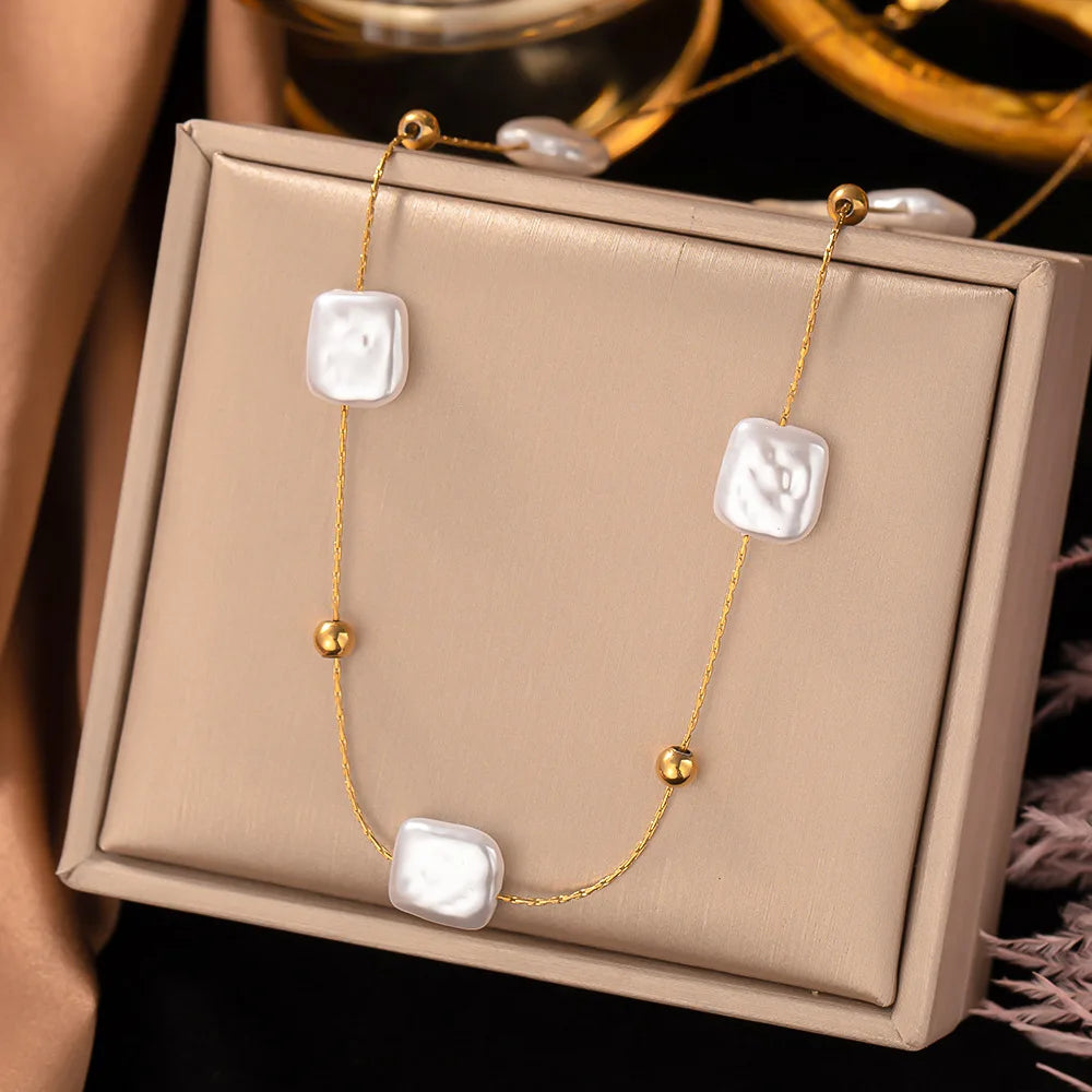 ZAKOL Stainless Steel Pearl Pendant Necklace for Women – Elegant Trendy Jewelry
