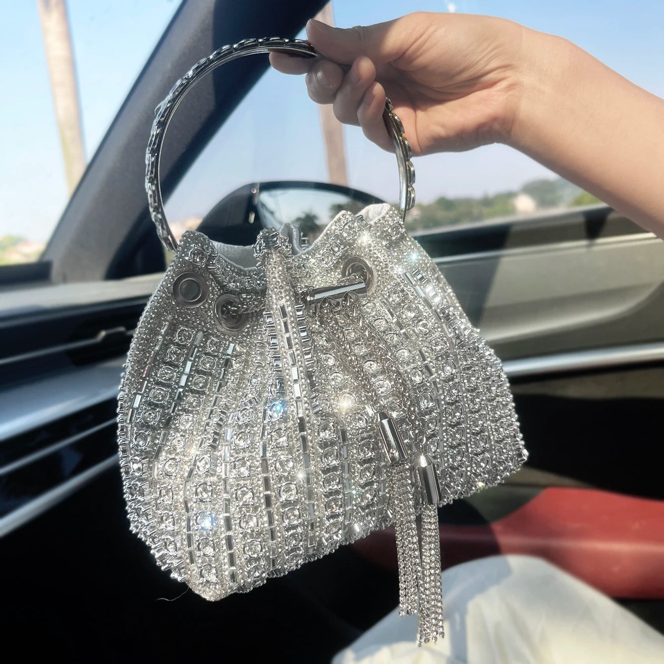 Luxury Crystal Rhinestone Bucket Bag - Elegant Evening Clutch & Shoulder Purse