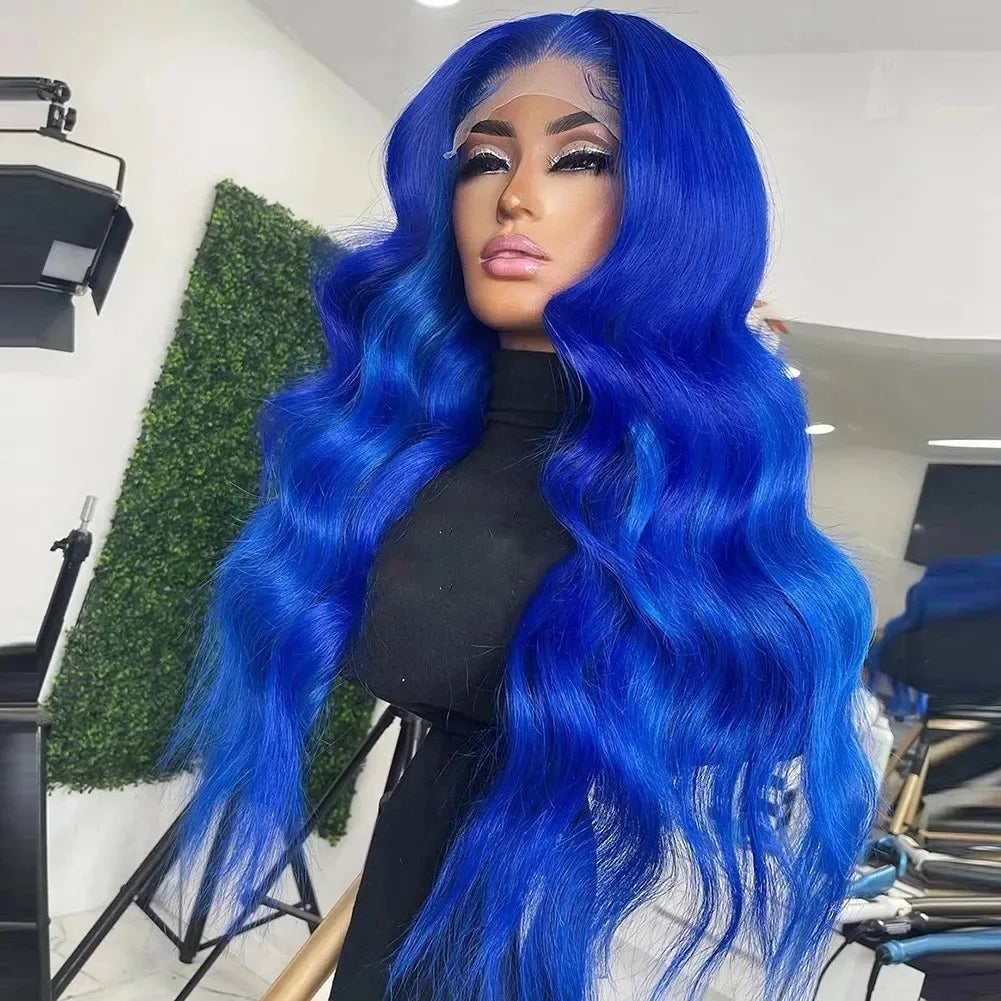 HD Transparent 13x4 Lace Frontal Wig – Ombre Blonde Body Wave (Blue Highlight)