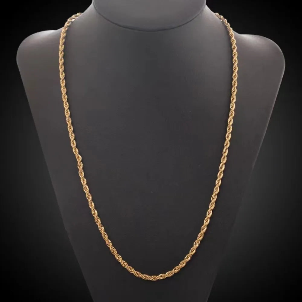 Classic Gold Plated 4mm Rope Chain Necklace - Unisex Statement Jewelry