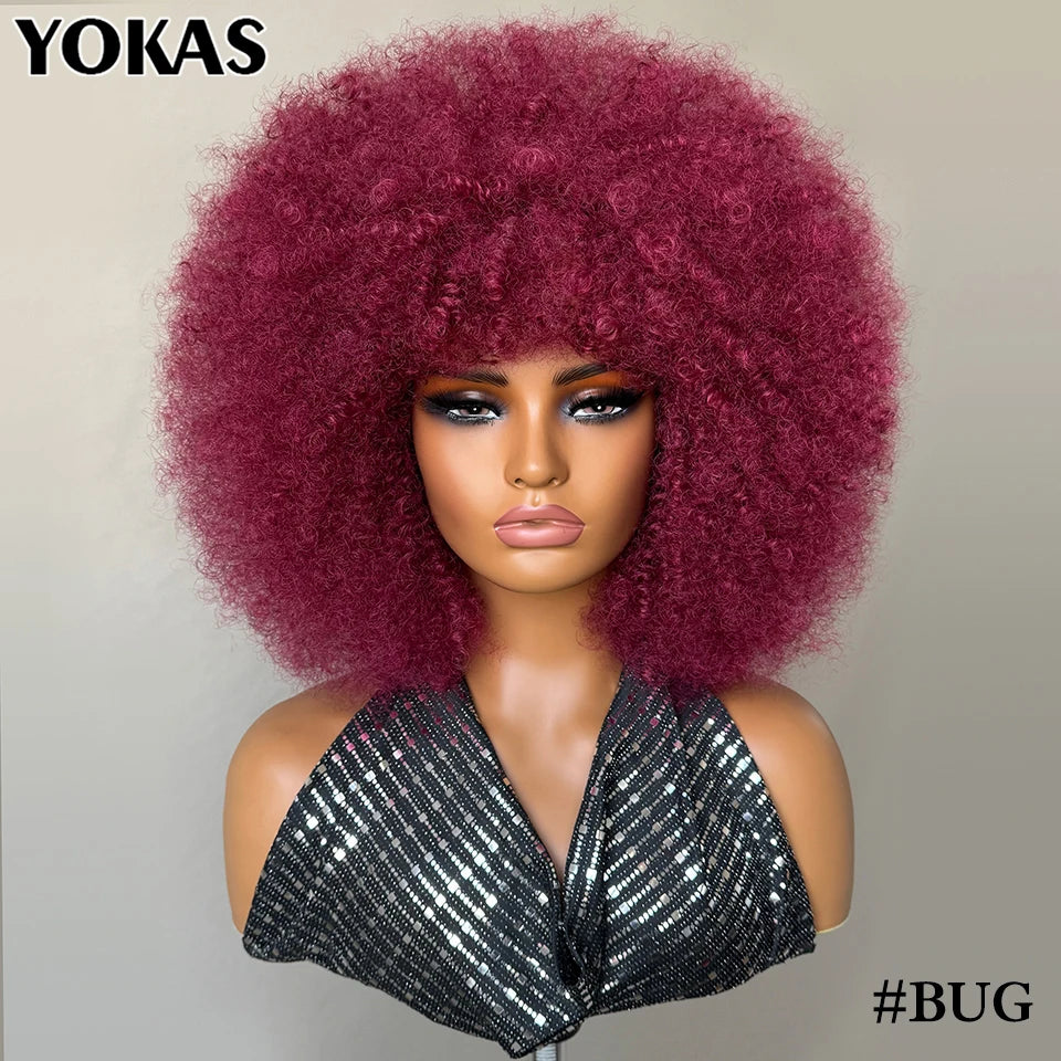 14" Short Kinky Curly Afro Wig – Heat Resistant Synthetic Fiber for Natural Volume