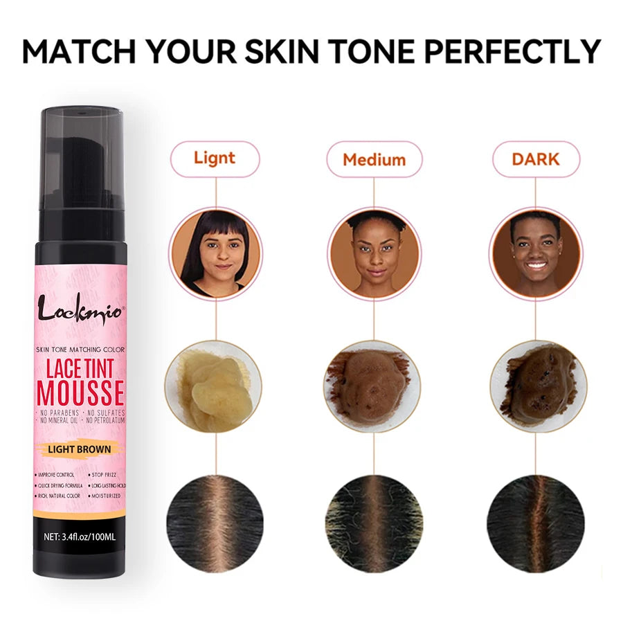 LOCKMIO Natural Lace Tint Spray & Mousse – Invisible Skin-Fitting Wig Dye Mist for Lace Frontals & Mesh