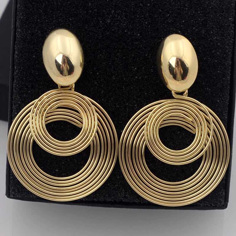 Minimalist Geometric Statement Earrings | Oversized Round Metal Drop Dangles
