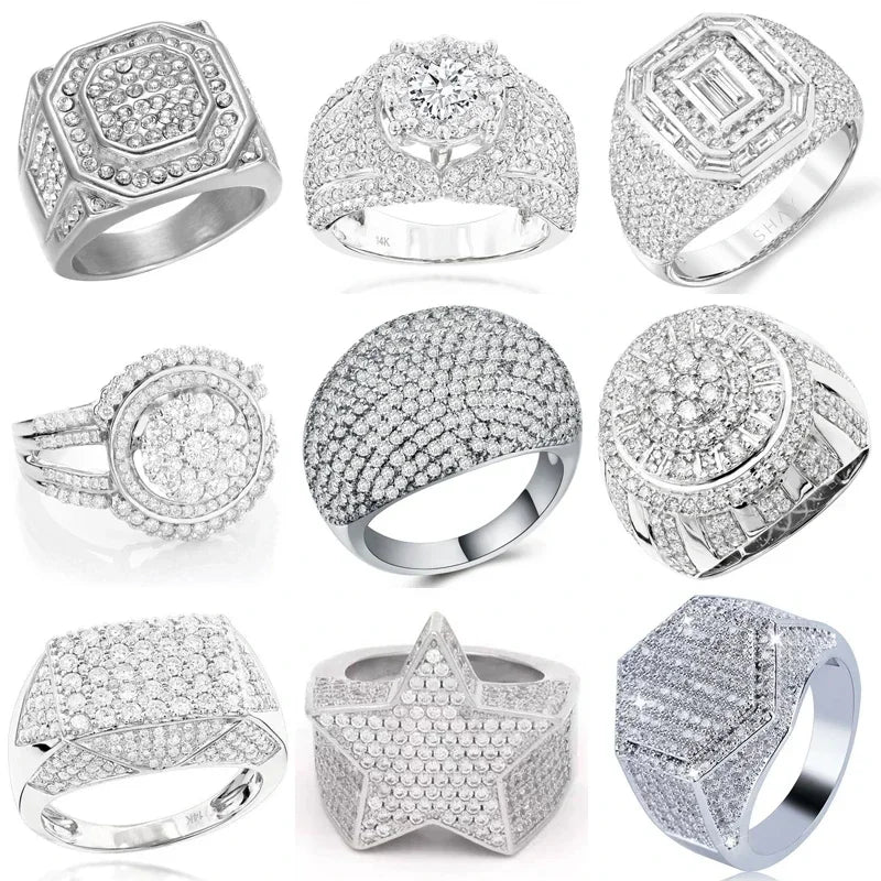Iced Out Cubic Zirconia Ring – Hip Hop Bling Statement Ring for Men