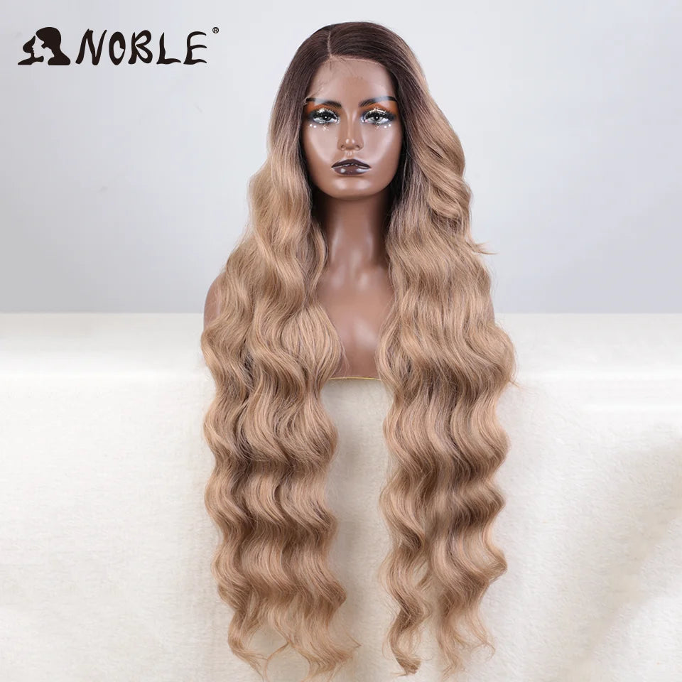 Noble 36" Synthetic Lace Front Wig – Long Body Wave with Side Part