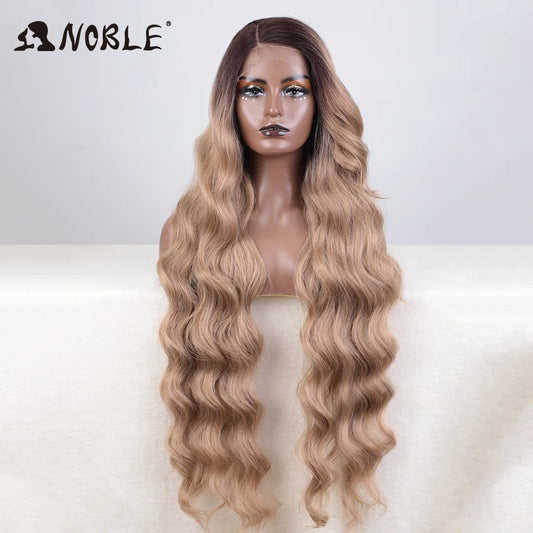 Noble 36" Synthetic Lace Front Wig – Long Body Wave with Side Part