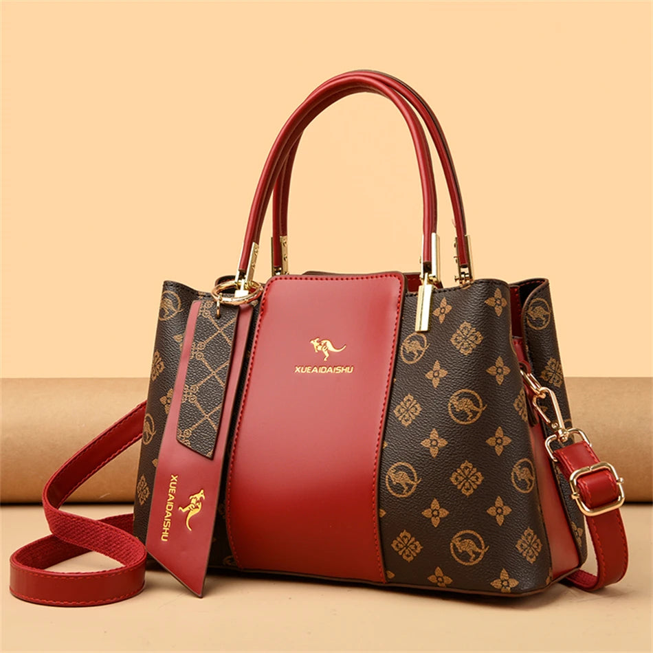 Versatile Large Capacity Shoulder Bag - Soft Leather Fashion Print Crossbody Bag for Leisure & Work