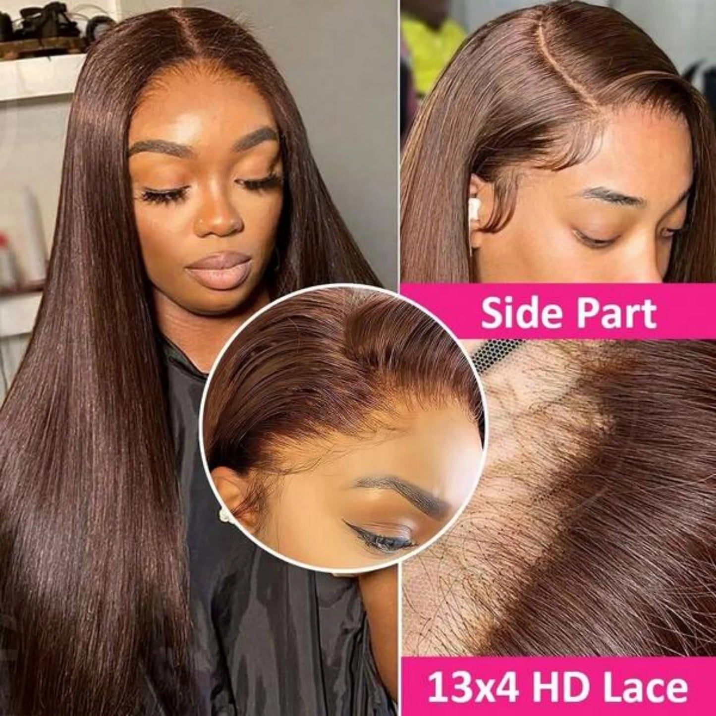 Chocolate Brown #4 HD Lace Front Wig: 34" Bone Straight Brazilian Human Hair - 13x4 Frontal
