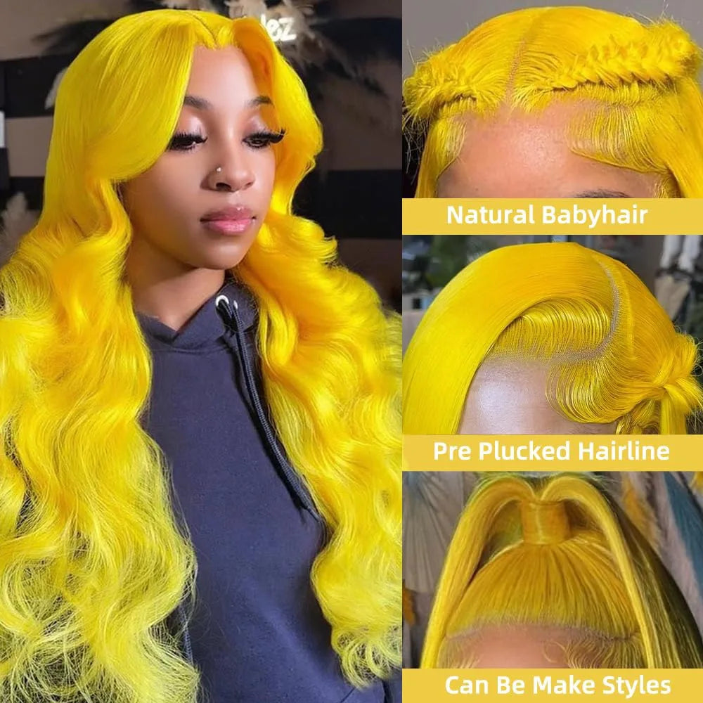 Light Yellow 613 Body Wave 13x6 HD Lace Frontal Human Hair Wig (38 Inch) - Vibrant Long Colored Collection