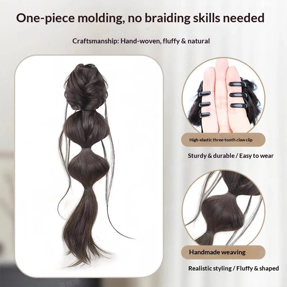 Claw Clip Fluffy Bubble Braid Ponytail – Heat Resistant Synthetic Hair Extension