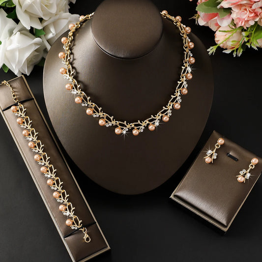 Elegance Pearl & Rhinestone Bridal Jewelry Set (4-Piece)