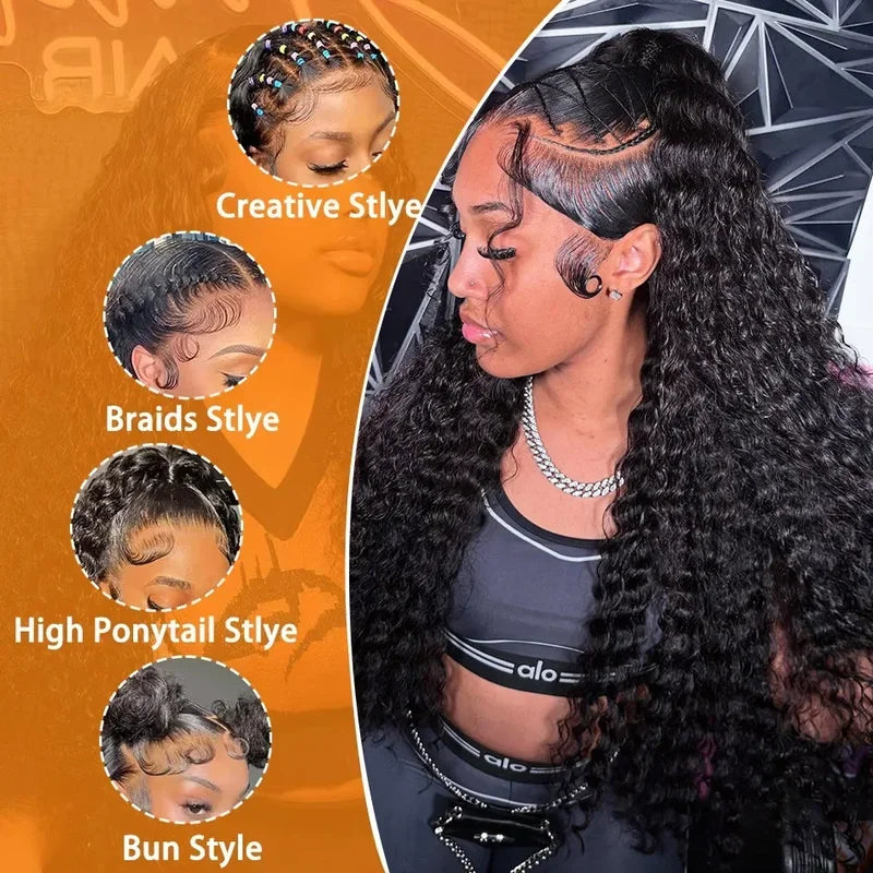 13x6 HD Lace Front Human Hair Wig – 42 Inch Loose Deep Curly, Glueless & Pre-Plucked
