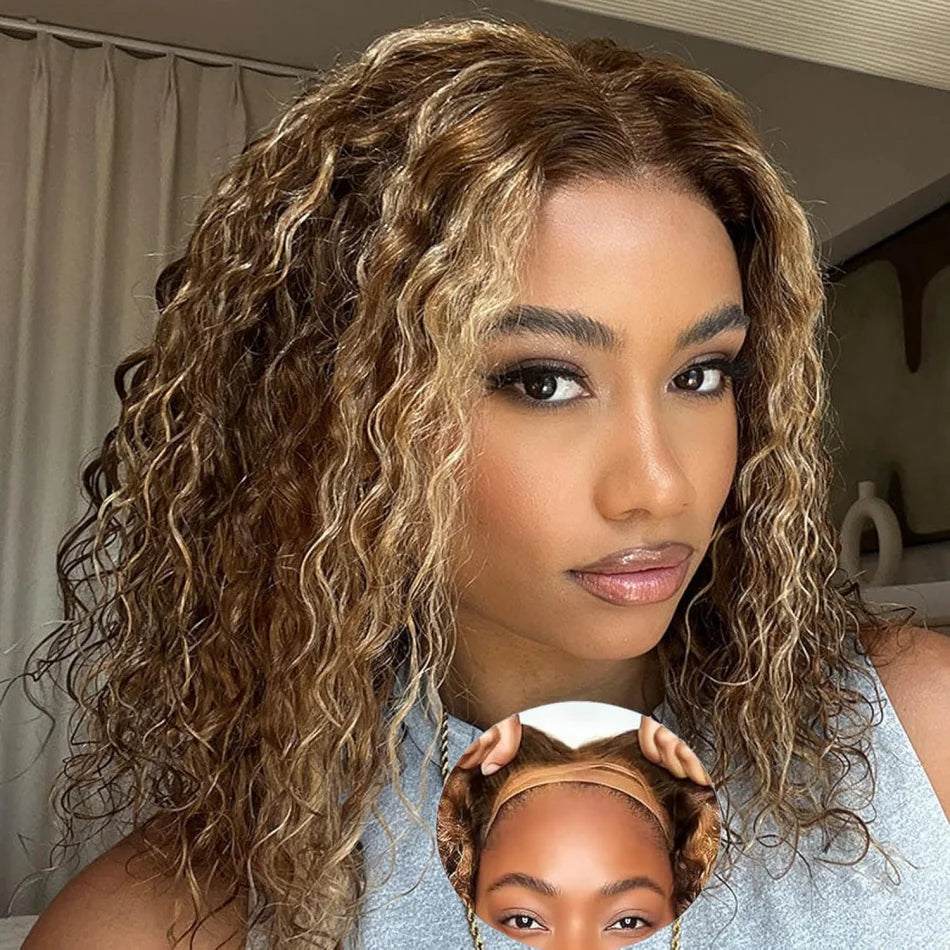Glueless P427 Highlight Ombre Curly Bob: 5x5 HD Lace Closure Human Hair Wig
