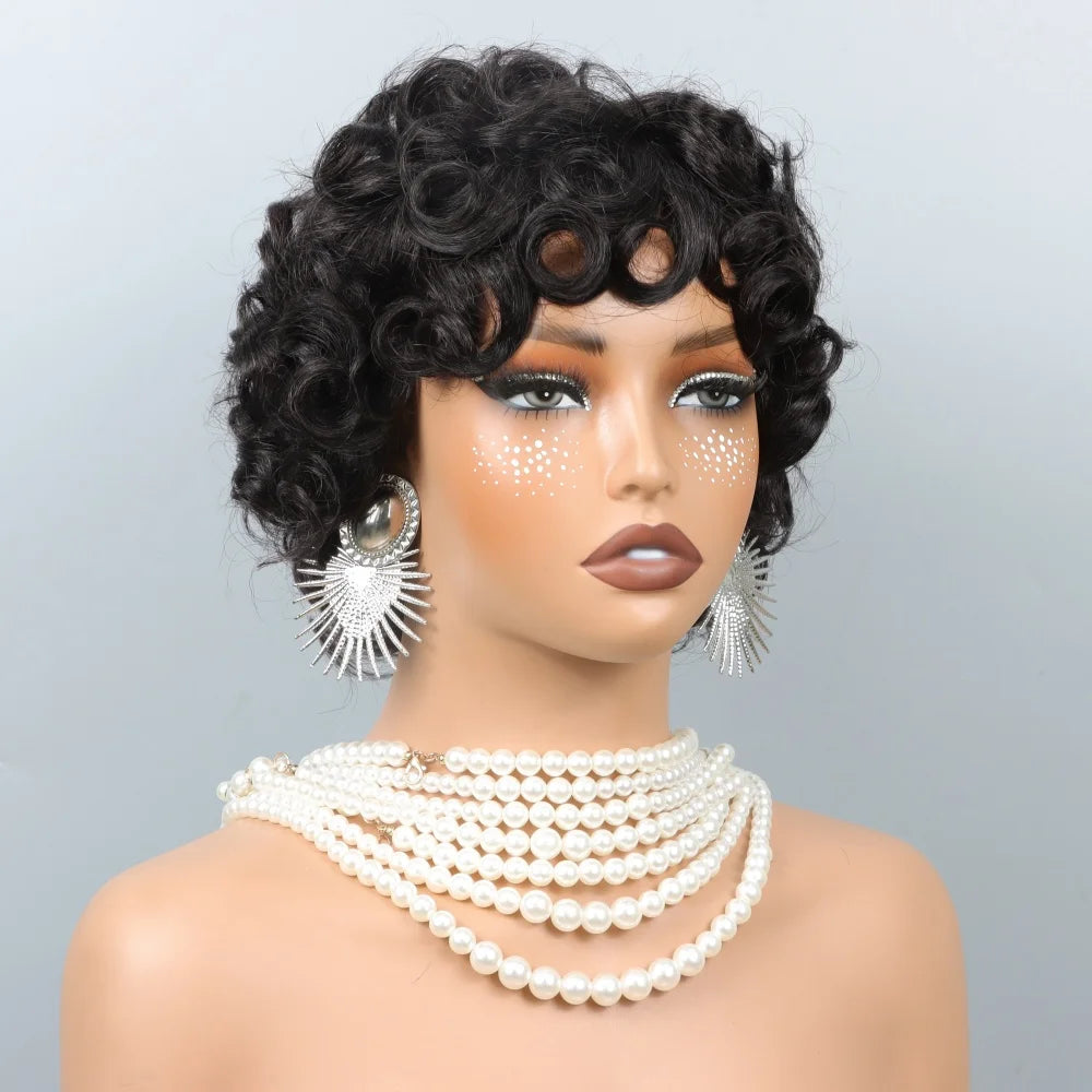 Short Curly Pixie Cut Human Hair Wig for Women - Brazilian Remy #27