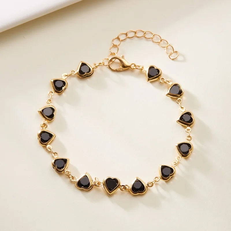 Elegant Ruby Red Crystal Heart Bracelet - Radiant Zircon Chain Jewelry