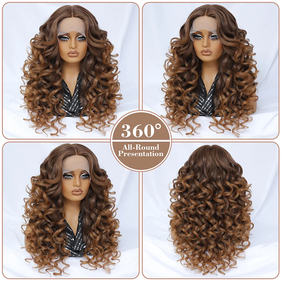 Glamour 24" Chocolate Brown Curly Wig | Natural Hairline Synthetic Lace Front Afro Style