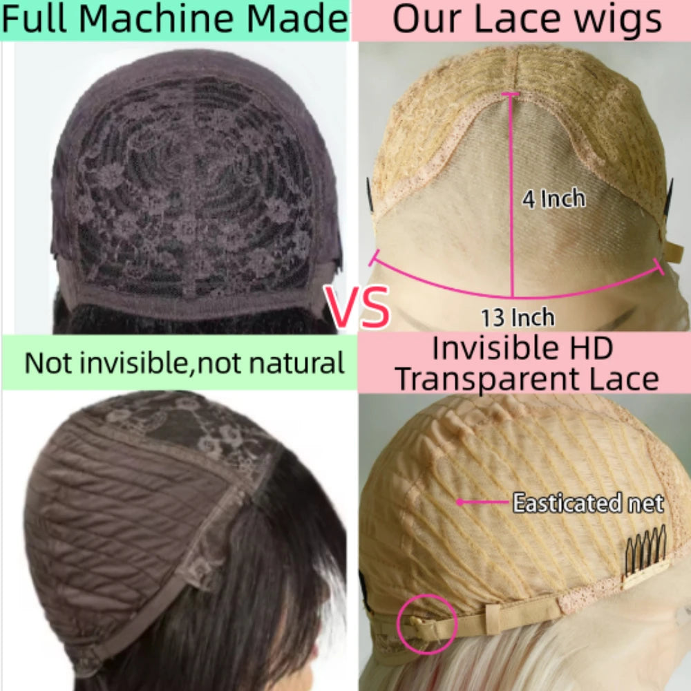 HD Transparent 13x4 Lace Frontal Wig – Ombre Blonde Body Wave (Blue Highlight)