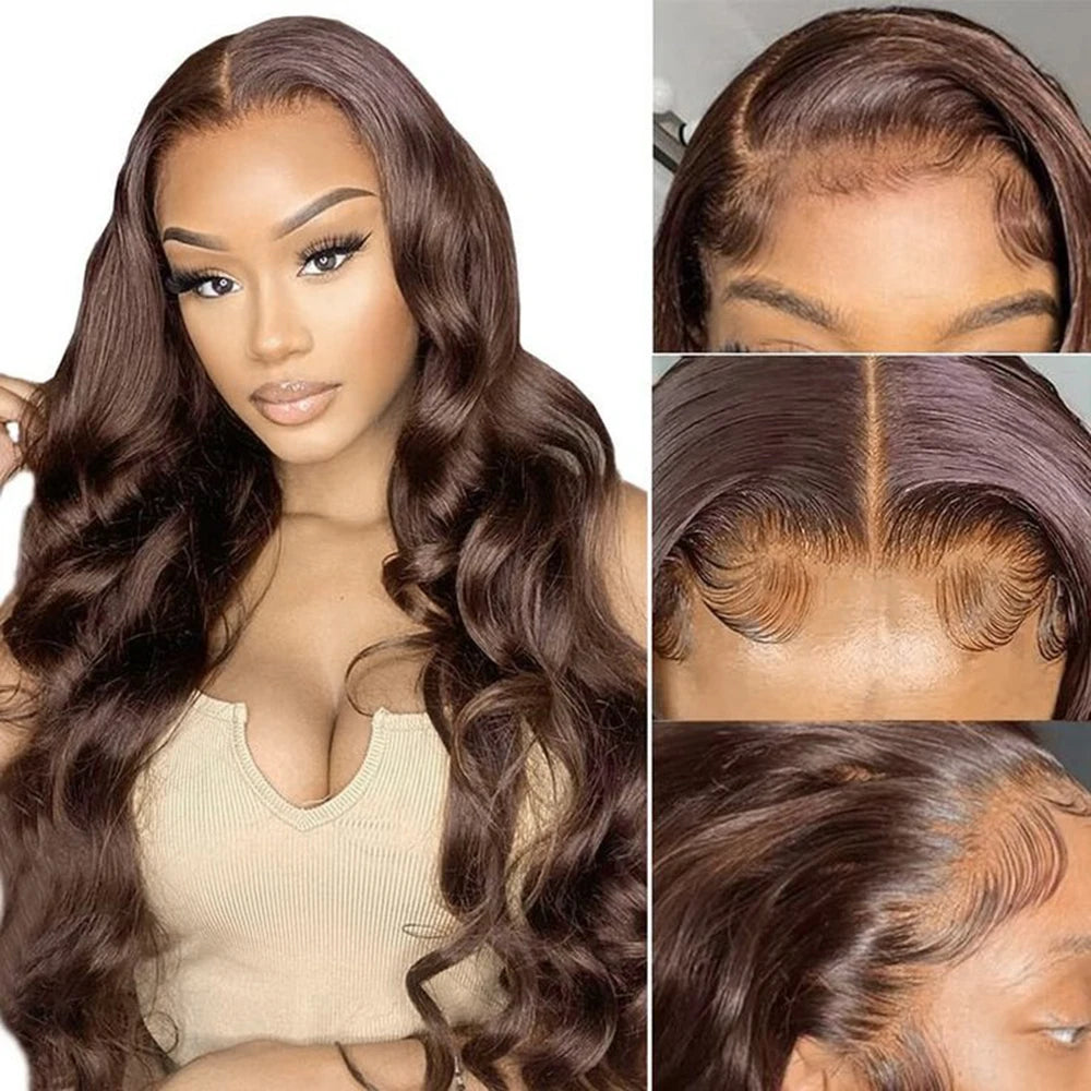 Chocolate Brown Body Wave Lace Front Wig | 13x6 Pre-Cut Glueless Wig | 200% Density Synthetic Hair