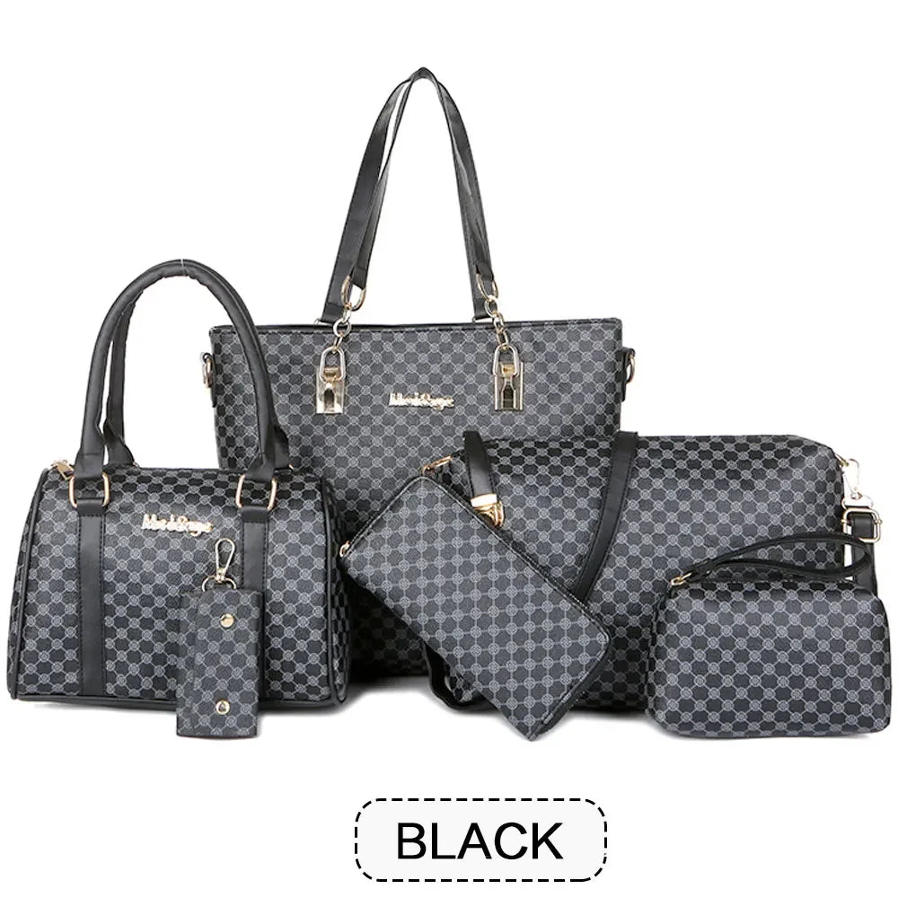 6-Piece Minimalist Floral Tote & Crossbody Set - Large Capacity Fashion Handbags