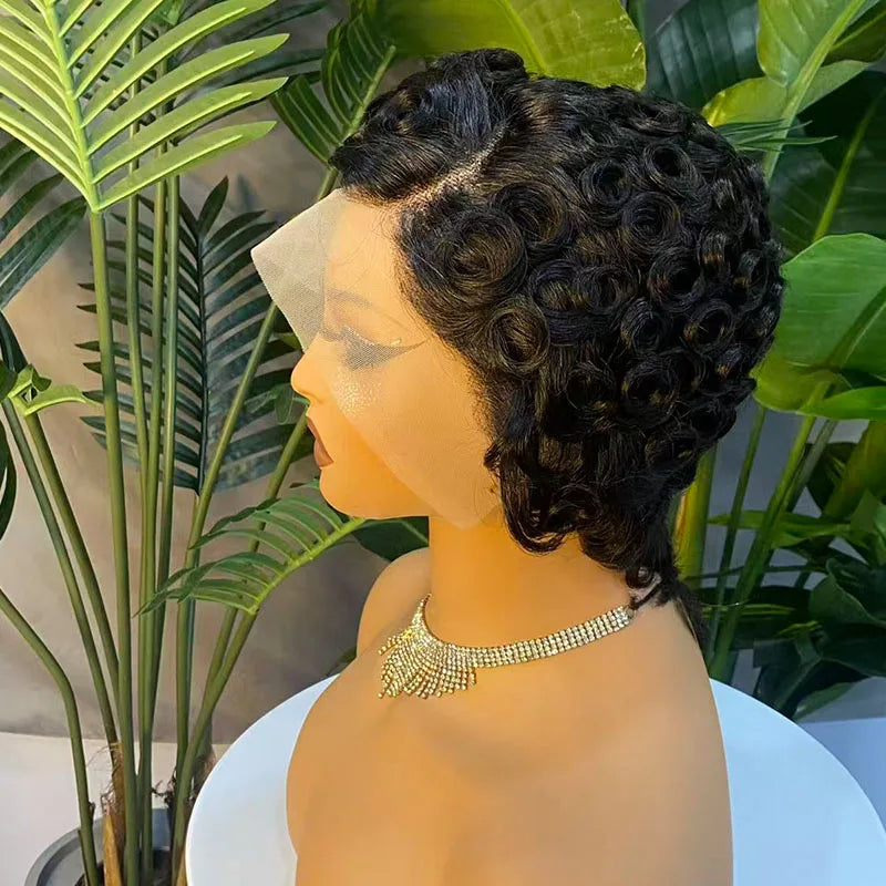 Luxury Brazilian Human Hair Pixie Wig – Short Wave Natural Black