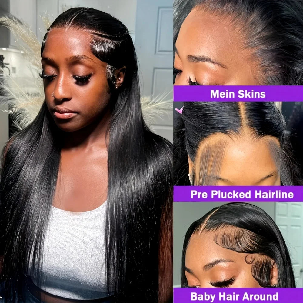 ✨Black Straight Human Hair Wig – 13x4/13x6 HD Transparent Lace Front Wig, Pre-Plucked Brazilian Hair