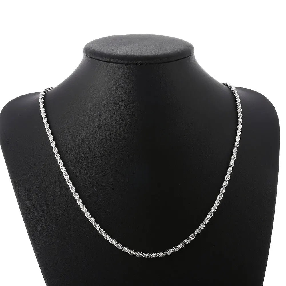 High-Quality Silver Twisted Rope Jewelry Set | 4mm Chain Necklace & Matching Bracelet