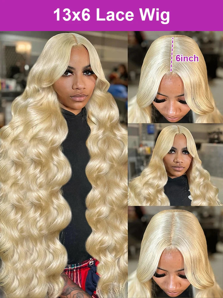 HD Transparent 13x6 Lace Front Wig - 613 Honey Blonde Body Wave. Soft, Glueless Brazilian Human Hair with Natural Hairline.z xx