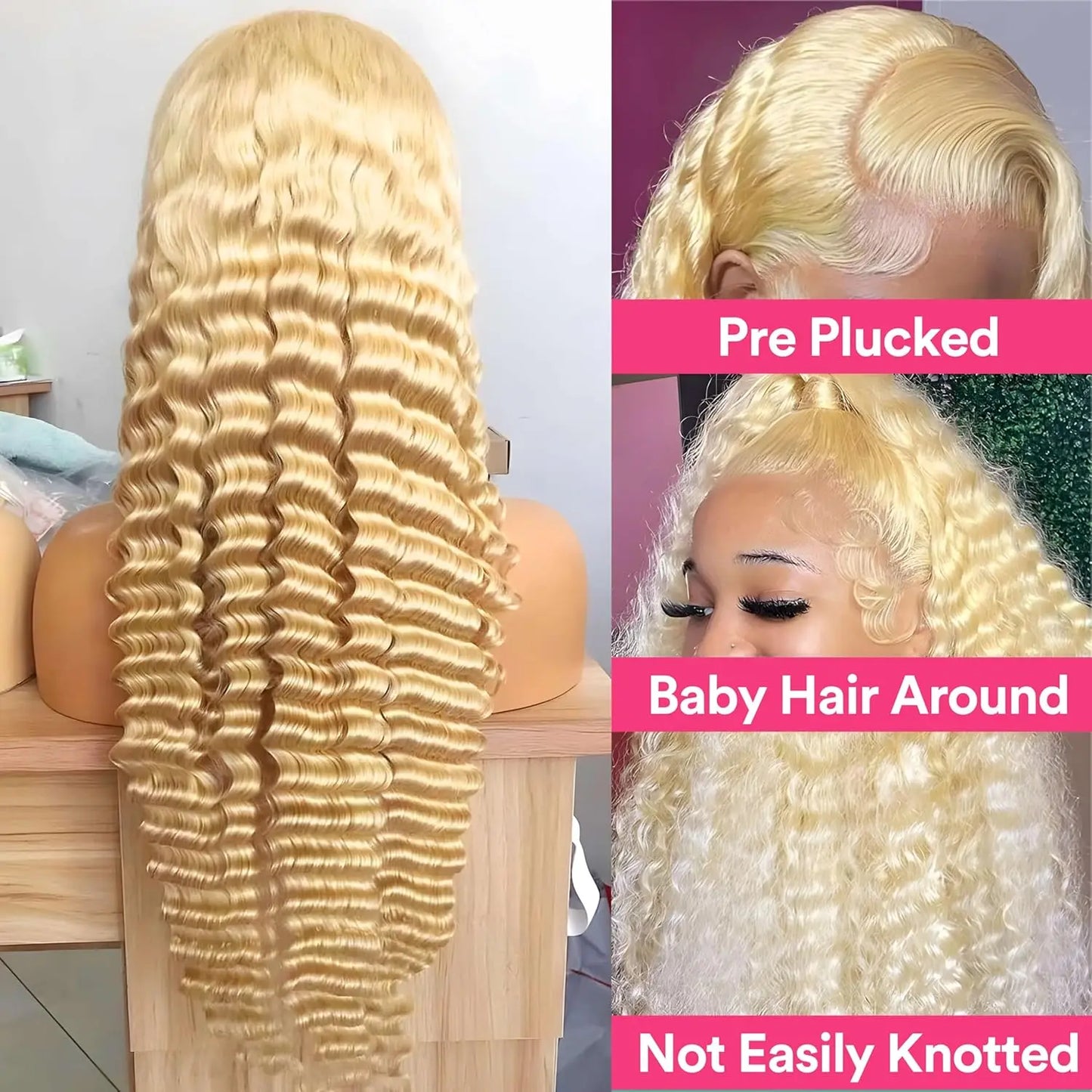 613 Honey Blonde Deep Wave Lace Wig | 30-Inch 200% Density Human Hair | HD Transparent Frontal