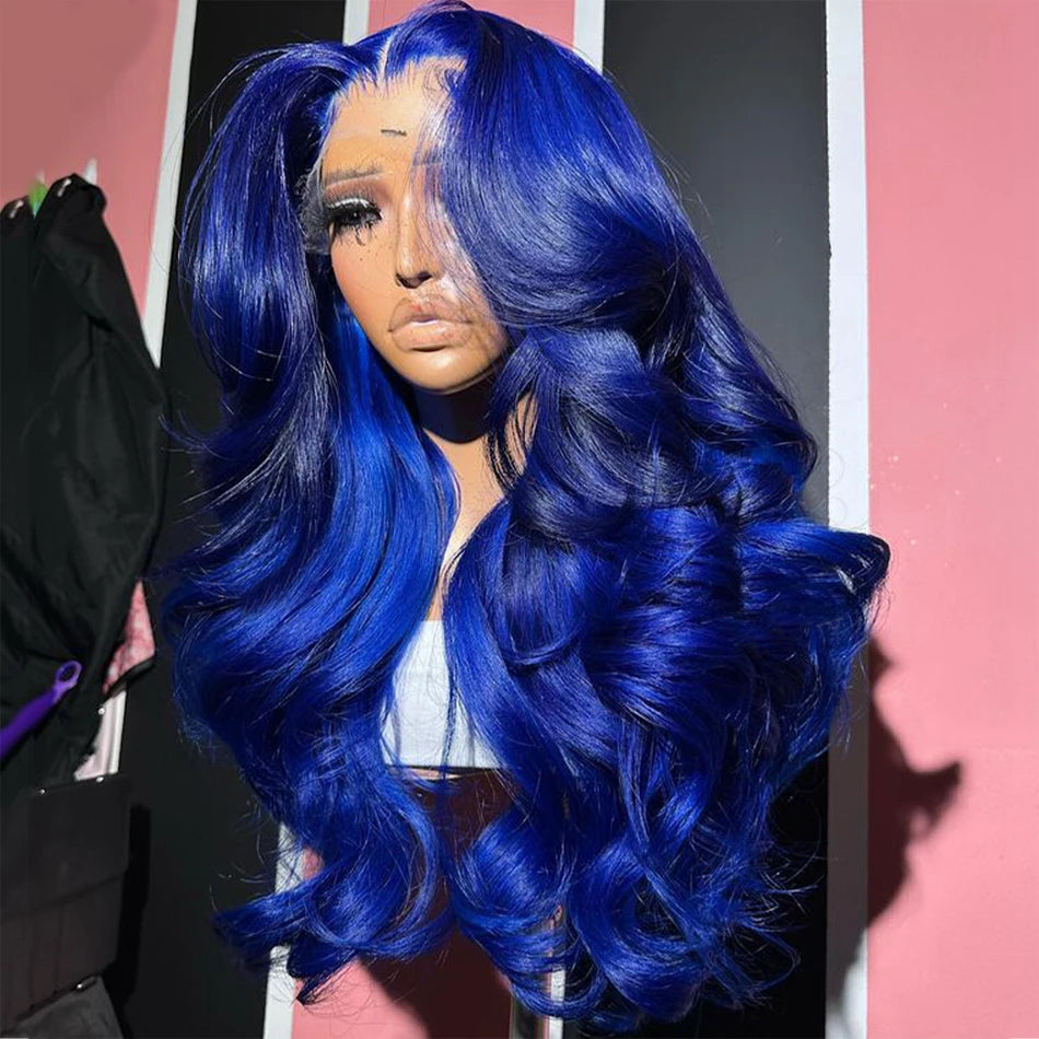 Royal Blue Body Wave HD Transparent Lace Frontal Wig – Pre-Plucked Brazilian Human Hair