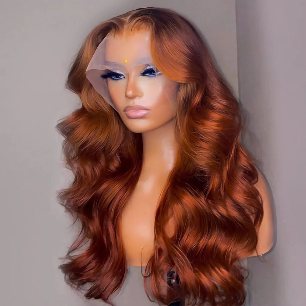 Reddish Brown Body Wave Human Hair Lace Front Wig – Glueless, Pre-Plucked, 180% Density (13x6 / 13x4 HD Lace)